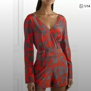 DVF Women's Red and Gray Wrap Jumpsuit